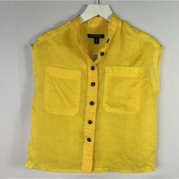 Banana Republic Womens Top Sz XXS P Ramie Yellow Utility Safari Boxy Oversized - Picture 1 of 8
